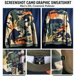 Screenshot Green, Tan, Orange, Camo Crewneck Sweater - Size Large